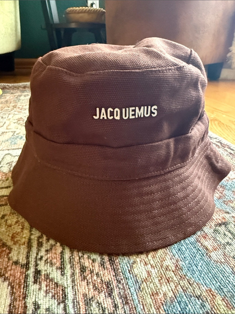 Jacquemus Chocolate Brown Canvas Bucket Hat with Logo